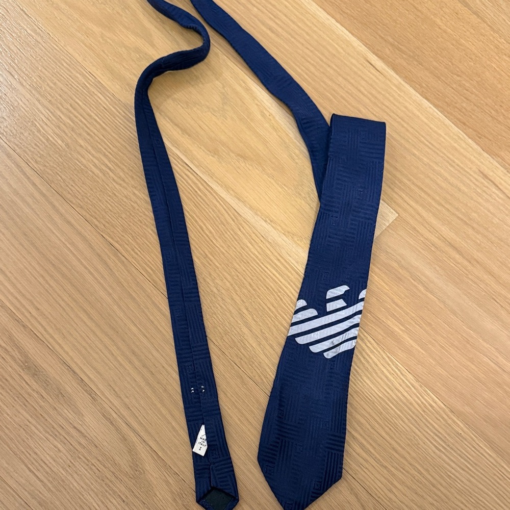 Navy Blue Armani Tie with White Logo